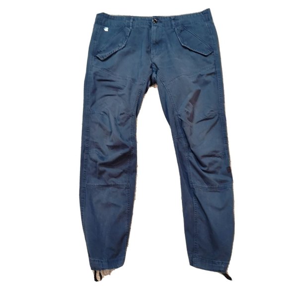G Star Raw Pants Mens Tapered Leg Navy Drawstring Ankle Articulated Knee 36/34 - Picture 2 of 15